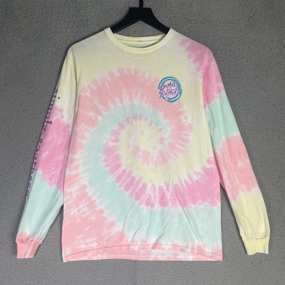 Simply Southern Dog Lover Tie Dye Long Sleeve Shirt Womens Medium Pink Cotton - Picture 8 of 8